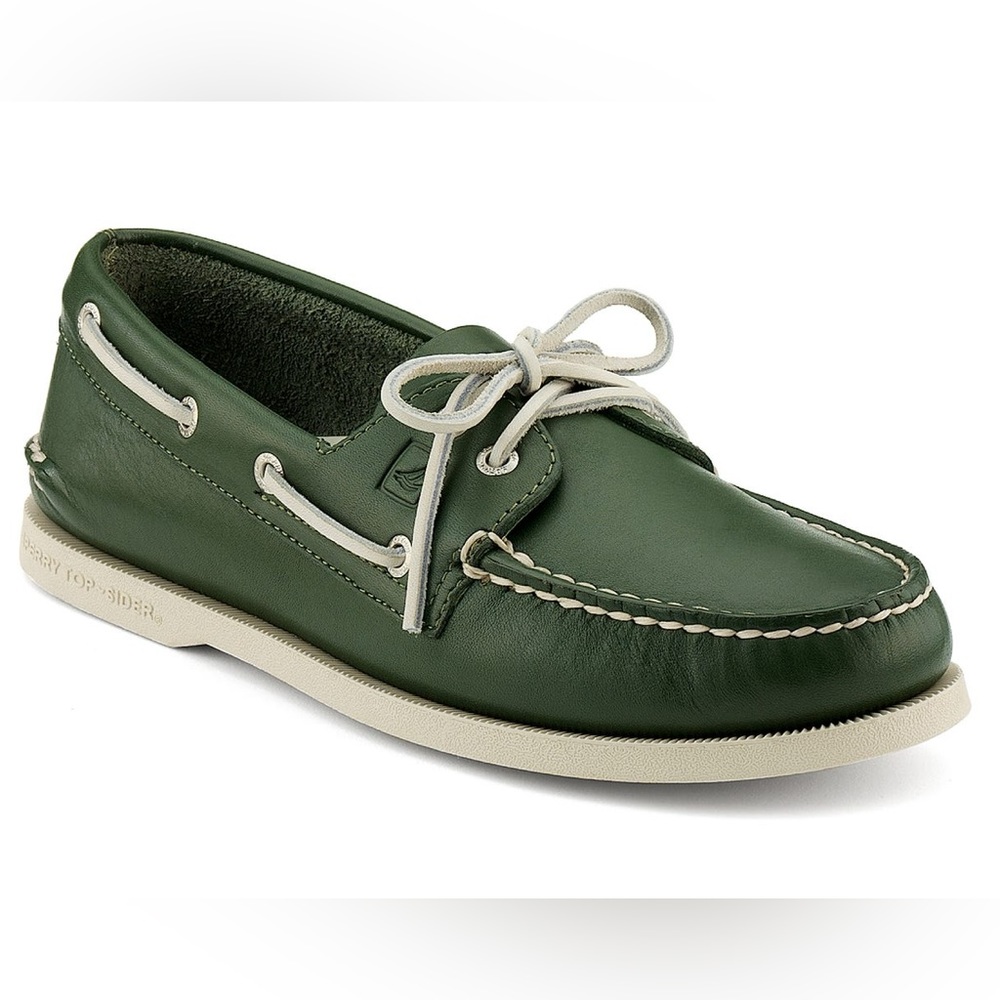 Sperry Women's Green Leather Slip On A/O 2-Eye Boat Shoes Loafer Size 5
